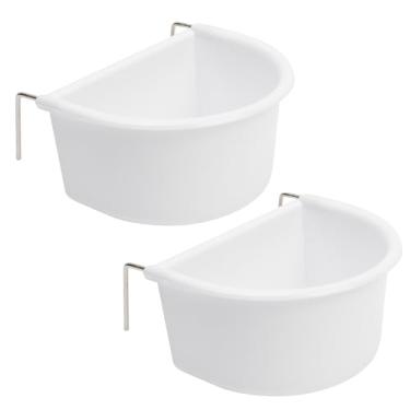 Imagem de 2 peças de bandeja de pratos para alimentação de pássaros para gaiola de pássaros Conures Lovebirds, fácil de instalar, acessórios resistentes, 11 x 9,9 x 5,3 cm, branco