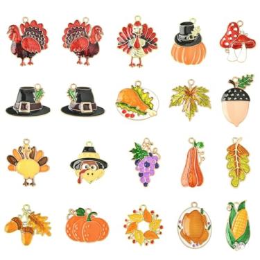Imagem de UR URLIFEHALL 40 peças, 20 estilos, pingentes esmaltados, outono, dia de Ação de Graças, abóbora, peru, milho, pingentes para pulseira, colar, brincos, fabricação de joias