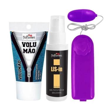 Imagem de Kit Gel Volumão Masculino Gel Anestésico Anal LIS In e Vibrador Femini