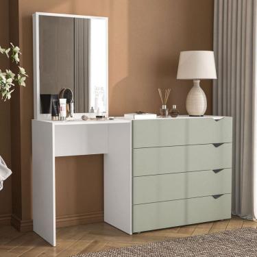 Imagem de Cômoda Porto 4 Gavetas com Espelho Verde/Branco - Politorno