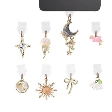 Imagem de 8un. Pingentes Protetores Contra Poeira para Kindle, 8 Estilos Protetores de Porta Carregamento Tipo C Sol Lua Estrelas Medusas Pingentes para Telefone Kindle