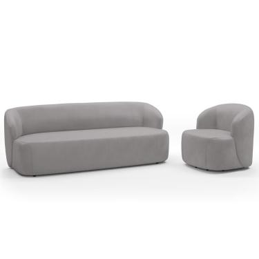 Imagem de Sofá 2 Lugares 170cm Com Poltrona Giratória Orgânica Heidy F04 Veludo Cinza - Lyam Decor