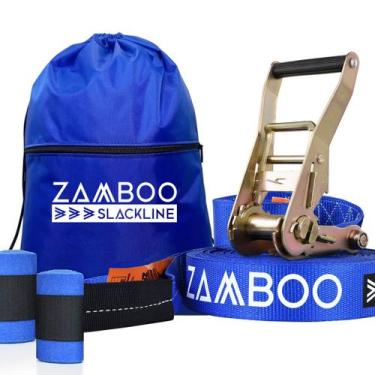 Imagem de Slackline Zamboo ExtremeLine 30m Azul Com Catraca Reforçada Protetores