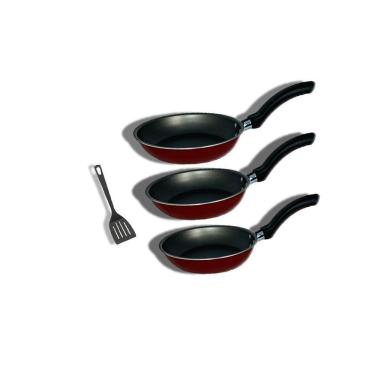 Imagem de Kit 3 Frigideiras Vermelha Antiaderente Teflon + 1 Espatula