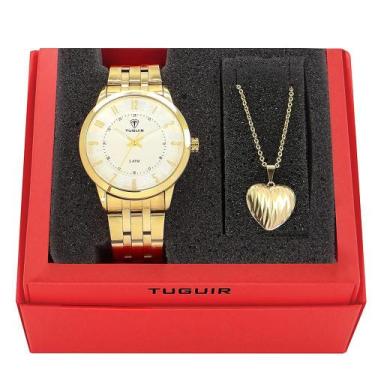 Imagem de Kit Relógio Feminino Tuguir Analógico W2122 - Dourado