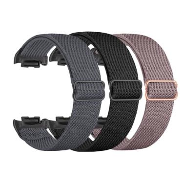 Imagem de Pacote com 3 pulseiras de relógio de tecido de nylon compatíveis com Fitbit Charge 6/5, 16 cm a 21,1 cm ajustável, respirável, impermeável, pulseira esportiva, para mulheres e homens, academia, uso ao