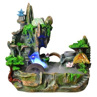 Imagem de Fonte de mesa fonte de mesa decoração de casa artesanato resina pedra de montanha e cascata humidificador atomizado fontes de secretária (tamanho: Médio) () ()