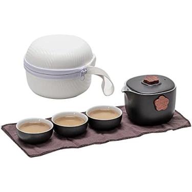 Imagem de Conjunto de chá, conjunto de chá Kungfu portátil, conjunto de chá de viagem, chá de cerâmica para um conjunto, um visual minimalista com 1 bule de chá e 3 xícaras para um