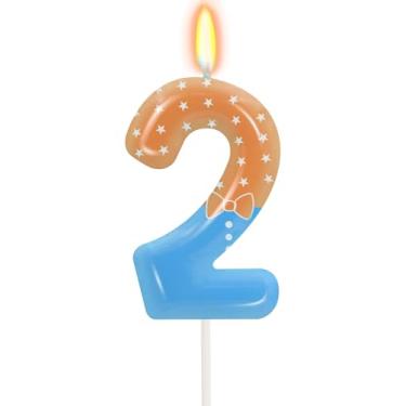 Imagem de Vela de 2º aniversário azul laranja para meninas e meninos - vela número 2, decorações de bolo, tema de animação iluminada infantil, velas de aniversário com tema de desenho animado infantil