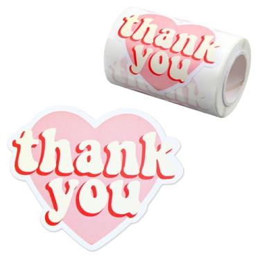 Imagem de LIQWEI 2 rolos de adesivos de agradecimento em formato de coração rosa, adesivos fofos de agradecimento, adesivos de biscoito personalizados para embalagens de lembrancinhas, sacolas de presente