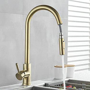 Imagem de RAUGAJ Torneiras, misturador de cozinha dourado extensível pia torneira escovada cozinha com sensor inteligente interruptor de toque