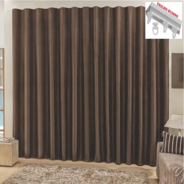 Imagem de Cortina Top Chick 2 Metros Sala Quarto Tecido Ráfia Trilho Suisso - Tabaco