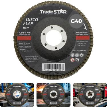 Imagem de Disco Flap 115 mm G40 Fibra Reto Aço Tradestar