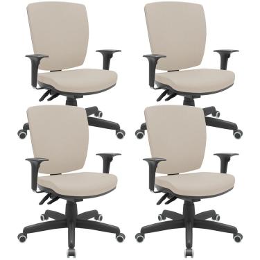 Imagem de Kit 04 Cadeiras de Escritório Diretor Office Base Giratória Preto Alta Flexi P03 Vinil Bege - Lyam