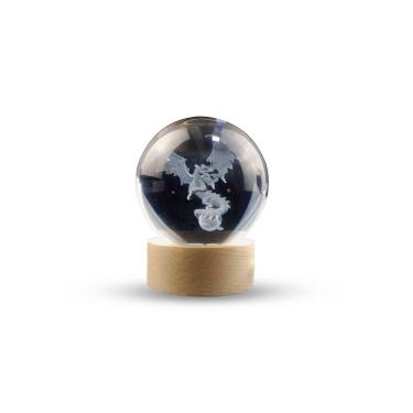 Imagem de Luminária Abajur Globo Dragão LED USB Enfeite Decorativo Esfera de Vidro 3D Base de Madeira