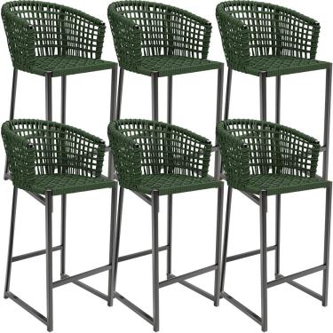 Imagem de Kit 06 Banqueta Para Área Gourmet Cozinha Varanda Corda Náutica Porto D04 Verde - Lyam Decor
