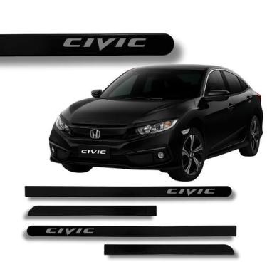 Imagem de Jogo Friso Lateral Honda Civic Ponta Redonda Grafia Cores, Preto Crist