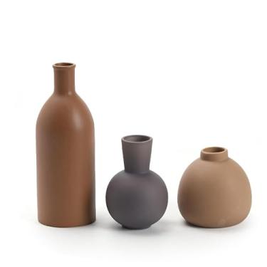 Imagem de TMTIOR Conjunto de 3 vasos, vasos de cerâmica modernos, decoração minimalista, neutro pequeno para mesa, sala de estar, prateleira, estante e decoração de entrada