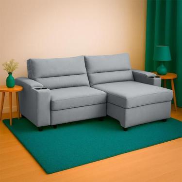 Imagem de Sofá Retrátil Acapulco SMP Com Porta Copo Embutido Veludo 2m Grafite