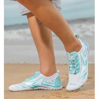 Imagem de Sapatos descalços para mulheres e homens, bico largo, respirável, secagem rápida, água, água, piscina, natação, surf, caminhada, trilha, corrida, tênis, branco/azul, 12.5 Women/11.5 Men