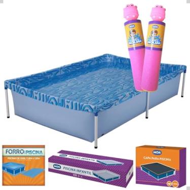 Imagem de Piscina 1500 Litros Quadrada com Capa e Forro + Lan?a Agua Brinquedo Infantil Kit (Rosa Rosa)