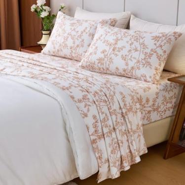 Imagem de YIYEA Lençóis de flanela 100% algodão, ultramacios, aconchegantes e quentes, para outono e inverno, bolso profundo de 41 cm, 4 peças, casal