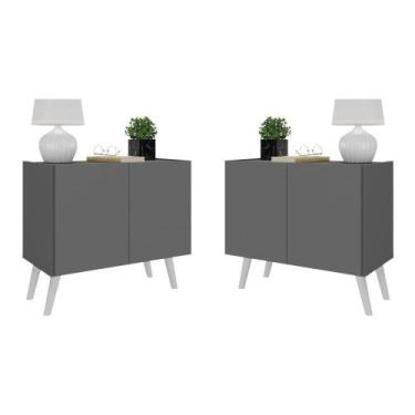 Imagem de Kit 2 Mesas De Cabeceira Retrô 2 Portas Grafite branco - MULTIMOVEIS