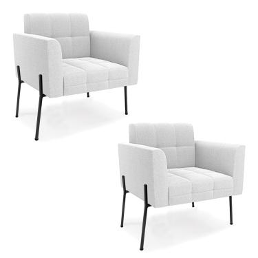 Imagem de Poltrona Sala de Estar Pé de Ferro Pto Kit 2 Elisa Bouclê Off Wte D03 - D'Rossi