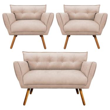 Imagem de Kit 01 Namoradeira e 02 Poltronas Anitta Suede Pés Palito