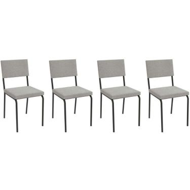 Imagem de Cadeira De Cozinha Zaria 2c128 Kit 4 Un Preto Fosco Bouclê Cinza A056