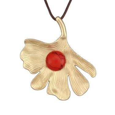 Imagem de JAOYU Colar Boho feminino com pingente grande, gargantilha longa, de couro, dourado, vintage, joias modernas, Couro sintético, Sem Pedra Preciosa