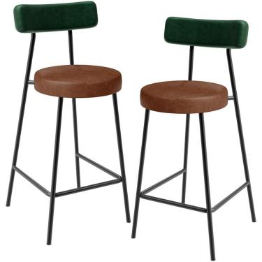 Imagem de Kit 02 Banquetas Baixa Cozinha Sala Jantar Bancada Milão L02 Facto Verde Musgo Marrom