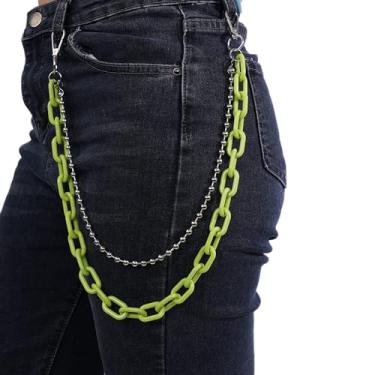 Imagem de YERTTER Calça jeans em camadas de acrílico com cores fofas, correntes de hip hop, corrente colorida, acrílico, gótico, rock, jeans, corrente, corrente de elos de cintura para mulheres e homens Egirls