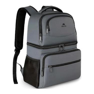 Imagem de Mochila Térmica com Capacidade para 26 Latas, Lancheira à Prova de Vazamentos com Dois Compartimentos, Ideal para Praia, Piquenique, Camping e Caminhadas, Cinza