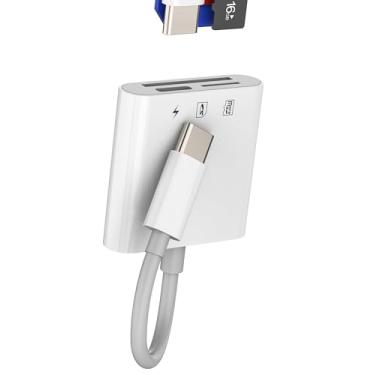 Imagem de Adaptador de leitor de cartão micro SD USB C SD (3 em 1), porta de carregamento tipo C para iPhone 16 Pro Max, compatível com Samsung S24 para Apple MacBook Stick, câmera, memória digital TF para iPad