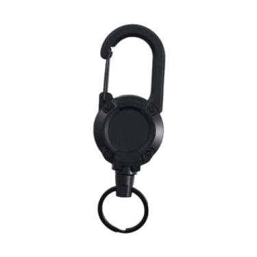 Imagem de Generic Chaveiro retrátil, porta-crachá com clipe de metal portátil com alça de e mosquetão para pesca e trilhas, Preto
