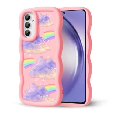 Imagem de CASBST Capa de telefone compatível com Galaxy A54 5G para mulheres e meninas, moldura ondulada encaracolada com estampa fofa, capa de telefone à prova de choque de silicone macio e estética para