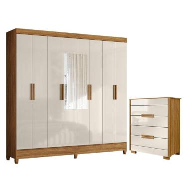 Imagem de Guarda Roupa Casal Marajó Com Espelho E Cômoda Dhara Freijó Off White - Moval