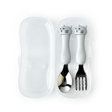 Imagem de EBTOOLS Conjunto de Colher Garfo para bebê, Animais de Desenho Animado, Colher Plana Redonda e Formato de Garfo Irregular, Perfeito para Alimentação Infantil, Cabo de Plástico Confortável