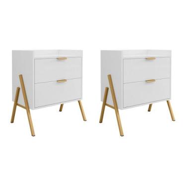 Imagem de Kit 2 Mesas de Cabeceiras Retrô com 2 Gavetas Asher 63cm - Branco - LU