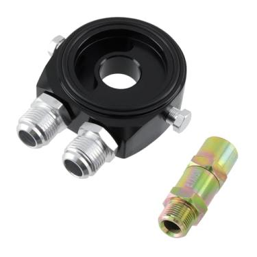 Imagem de Modengzhe 1 peça adaptador sanduíche filtro refrigerador de óleo, adaptador universal de liga de alumínio AN10 filtro termostato adaptador de remetente de óleo, preto