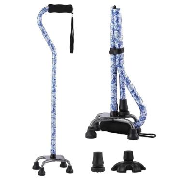 Imagem de YOKABOZE Bengala Quad Cane ajustável com base de 4 pontas para alça de silicone de estabilidade extra e bengala de alumínio leve substituível para homens ou mulheres