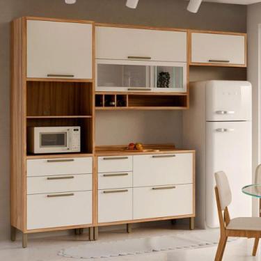 Imagem de Armário de Cozinha com Balcão e Tampo 7 Portas 5 Gavetas Pérola 100% M