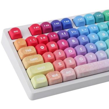 Imagem de JOMKIZ Conjunto de teclas Rainbow PBT, perfil MOA de 133 teclas, sublimação de tinta, teclas coloridas vibrantes para interruptores magnéticos Cherry Gateron MX 60 65 75 100 por cento teclado mecânico