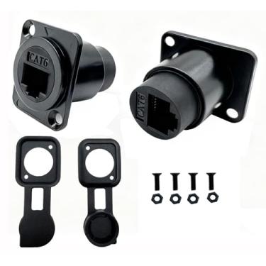 Imagem de Halokny Conector de passagem tipo D RJ45 2 peças, acoplador de montagem em painel LAN Ethernet, soquete adaptador de interface de extensão de rede fêmea para fêmea CAT6 (tipo D)