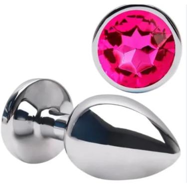 Imagem de Plug Anal de Aço Inoxidável com Pedra Redonda Tamanho P – Luxo, Sensação Térmica e Estímulo Intenso (Rosa Pink)