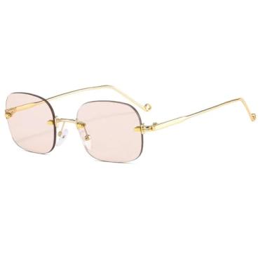Imagem de Óculos de Sol Femininos Pequenos Sem Aro Estilo Punk, Óculos de Sol Masculinos Sem Armação Azul UV400 (C9 Dourado-Marrom Claro)