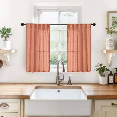 Imagem de YoungsTex Cortinas Terracotta Linen Cafe 61 cm Lomg - Meia cortina pequena semitransparente com aba traseira laranja queimada rústica decorativa para banheiro, cozinha, janelas, pia, 2 painéis, 73 x