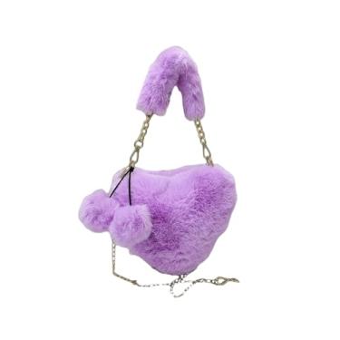 Imagem de Verdusa Bolsa tiracolo feminina Fuzzy Furry Heart Y2K com alça superior, Roxa, one_size, Macio