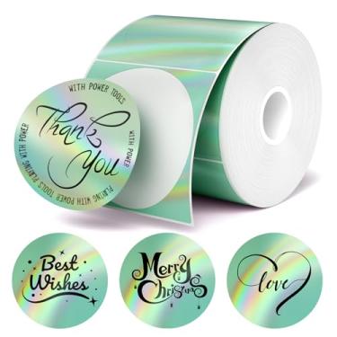 Imagem de Etiquetas adesivas térmicas holográficas de 5 cm, acabamento com glitter arco-íris, etiqueta à prova d'água e resistente a rasgos, etiqueta removível sem resíduo para etiqueta de preço/nome, design de